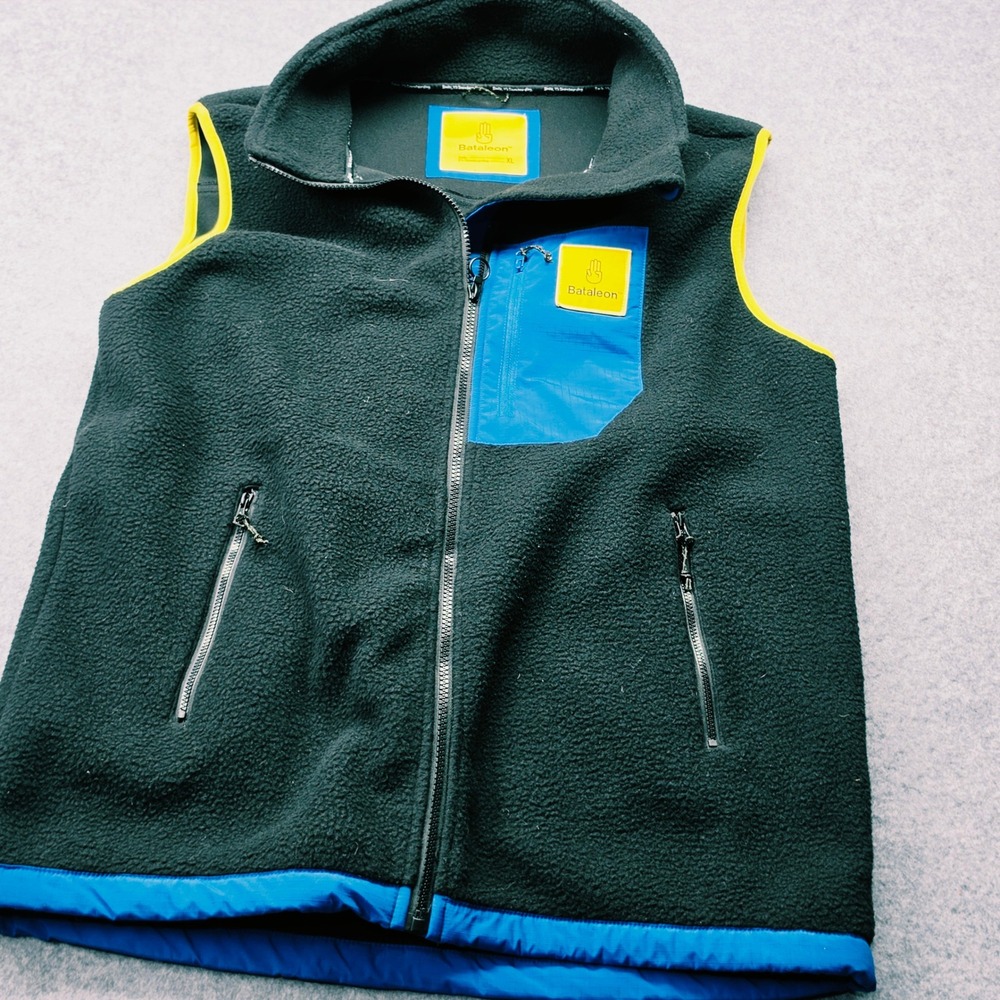 Bataleon Snowboards Mens Fleece Full Zip Vest Black Yellow Blue XL